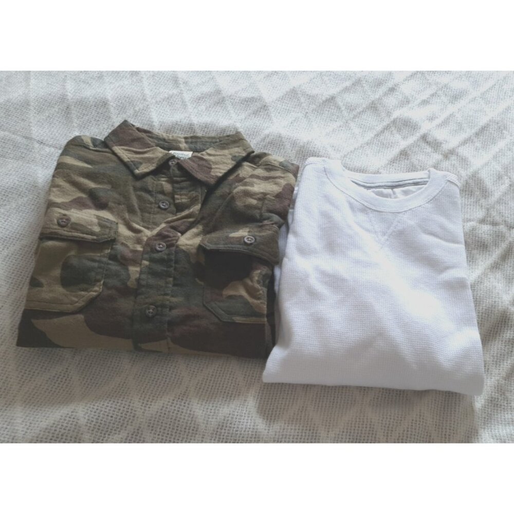 Faded Glory Lot 2 Fleece Flannel Button Down White Long Sleeve Sz L 14/1 5 Camo